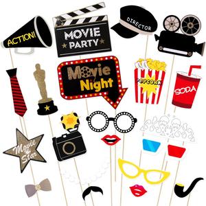 BESTOYARD Movie Night Party Photo Booth Props Set of 21 Kit Birthday Photo Booth Props Kit, Prom Photobooth Props, Funny Props Movie Star Night Party Shower Supplies