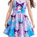 LINGQI SHIZU Girls Dress Ruffled Sleeves Easter Summer Cartoon Princess Valentine Casual Style Dresses for Toddler Kids 5-6 Years