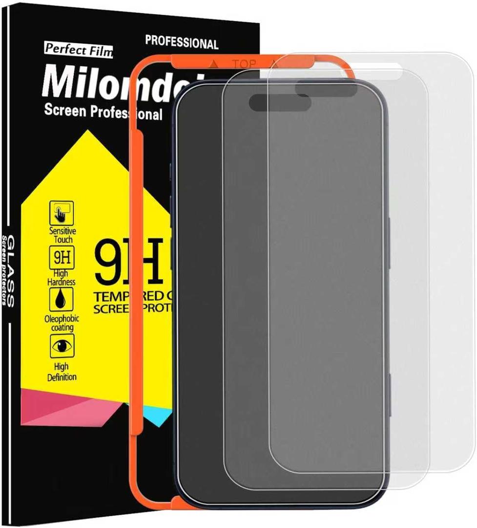 3 x Milomdoi 3 Pack Matte Screen Protector for iPhone 17 Pro Max [Phone Case Friendly] Tempered Glass Accessories Film, Shatterproof No Bubble, Easy Installation with Mounting Frame for Apple