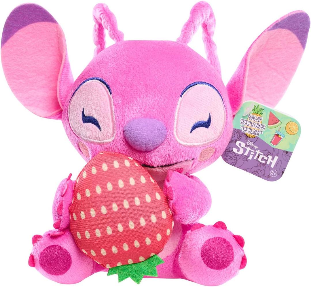 Disney Stitch Small 7-inch Plush Stuffed Animal, Angel with Strawberry, Kids Toys for Ages 2 Up by Just Play