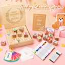 VISCOO 138 PCS Baby Shower Blocks Game Set for Guest,Game Sign Decorations | Wooden Box, Wooden Blocks, Markers, Letter Cards, Stencils Game Sign for Baby Shower Games Decorations
