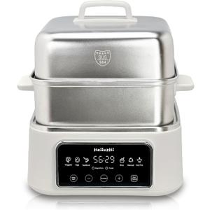 Electric Food Steamer 12.7QT, Double-Tier 8-in-1 Vegetable & Meal Steamer, Stainless Steel, Timer & Keep Warm, Boil-Dry Protection, Healthy Cooking Kitchen Steamer