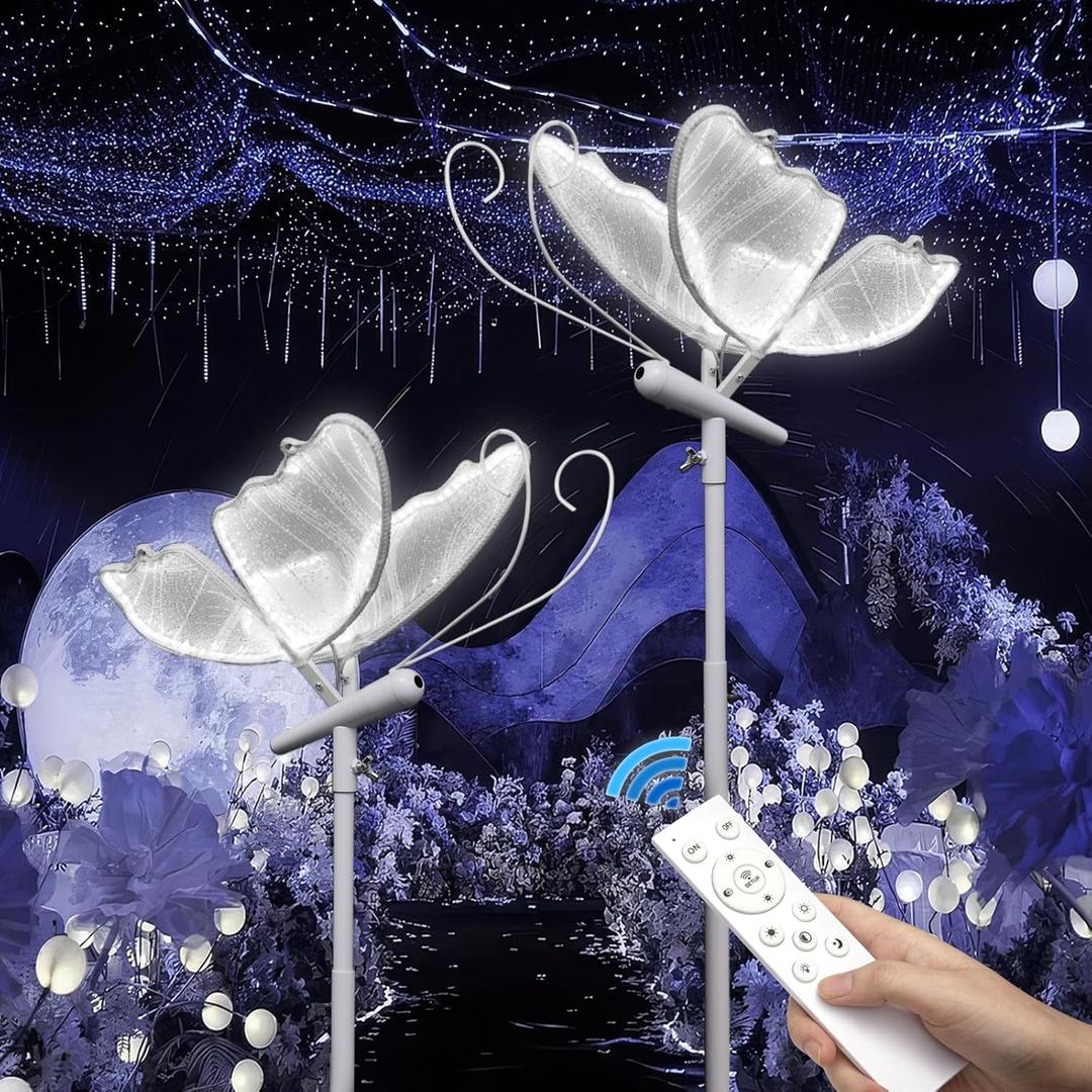 Wedding Butterfly Dimmable Floor Lamp: LED Butterflies Light with Remote Control - White & Warm Lights Butterfly Prop for Birthday Party Decoration - Baby Shower Bridal Shower Home Decor (11.8 in, 2)