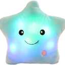 LED Twinkle Star Shaped Plush Pillow, Creative Night Light Glowing Cushions Plush Stuffed Toys Gifts for Kids, Decoration (Blue), 1 Count