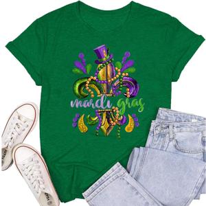 Women's Mardi Gras Shirt Nola Carnival Party T-Shirt Fat Tuesday Tee Tops (XXL)