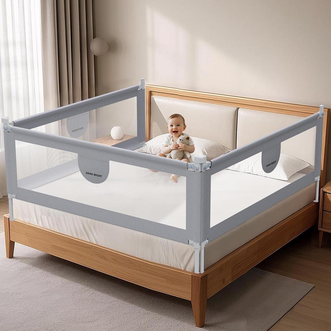 Omzer Bed Rail for Toddlers - 3 Sides Safety Baby Bed Rail Guard with Child Lock, Infants Height Adjustment Queen Size Bed Rail for Toddlers,78.74"X78.74"X59"