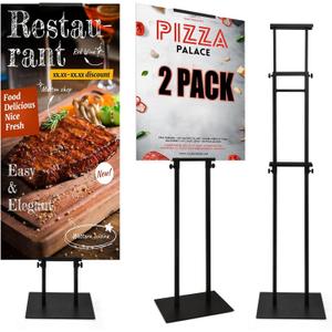 USCNC Floor Poster Board Stand, Double-Sided for Board & Foam Sign, Adjustable Metal Sign Holder, Height Up to 82Inches Poster Stand for Display Pedestal Sign Stand (Black 2 PACK)