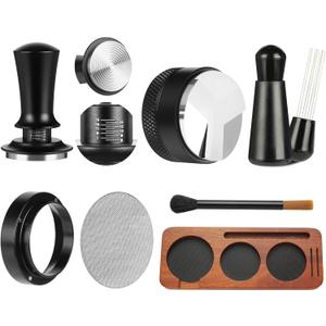 7 PCS Espresso Accessories,Espresso Tamper Tools,WDT Tool Espresso Machine Accessories Kit,Coffee Tamper with Wood Espresso Tamping Station,Distributor,Stirrer,Dosing Funnel,Brush,Puck Screen (54mm)