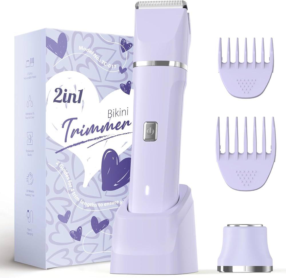 Risina Bikini Trimmer for Women - Wet/Dry Womens Electric Shaver for Legs, Replaceable Body Hair Blade Heads&Hair Remover for Face Head, No Nick, No Cut, No Razor Burn, Purple