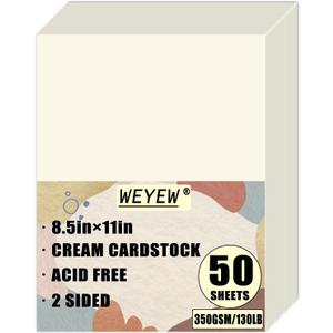 50 Sheets 130lb Cream Cardstock, 8.5" x 11", Extra Heavy Duty Off-White Paper for Card Base DIY Craft Card Making, 130LB Cover 350 GSM