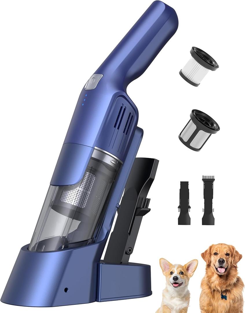 Handheld Vacuum Cordless, 24KPA Powerful Car Vacuum, Rechargeable, Charging Dock, Ergonomic Handle, 2-in-1 Crevice Tool, 1.8lb Portable Vacuum Cleaner with 2-Speed for Car, Home