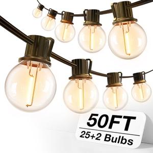 addlon 50FT Outdoor String Lights, G40 Globe LED Patio Light Waterproof with 27 Plastic Bulbs(2 Spare), ETL Listed Dimmable Outside Hanging Connectable for Backyard Porch Deck