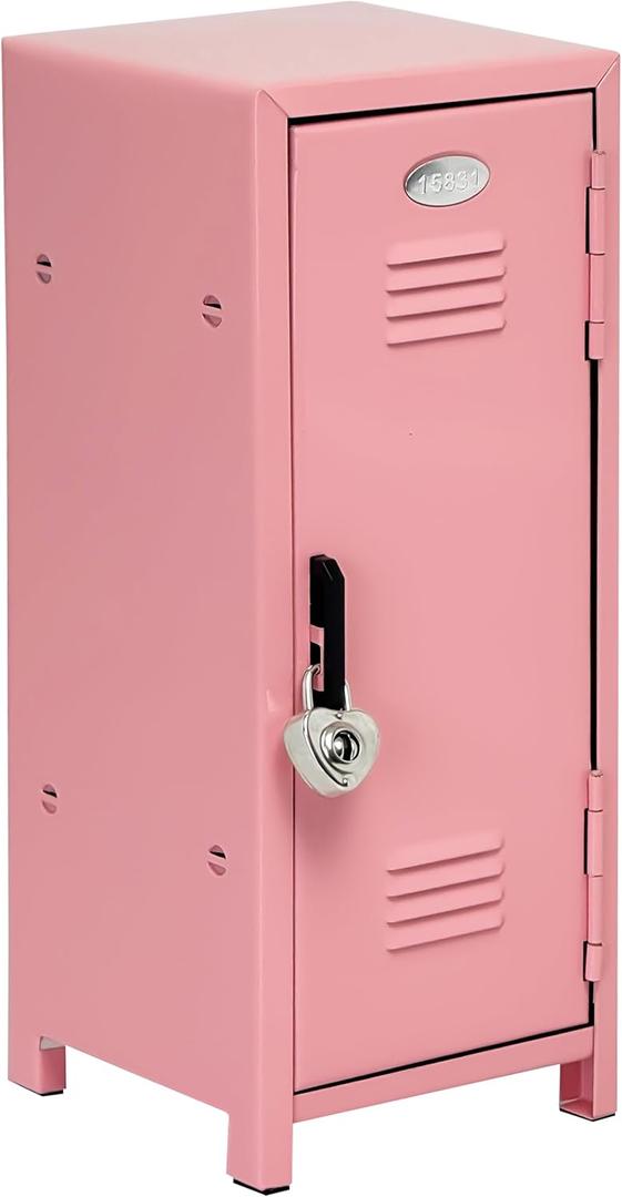 Mini Locker with Lock & Keys, Metal Small Locker for Desktop, Girls Lockbox Desktop Storage Organizer, Money Safe and Cash Lock Box for Girls Safe (Pink)