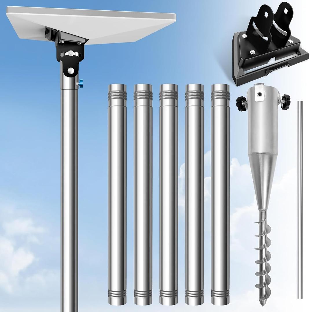 Starlink Mini Pole Mount, with 0-30 Adjustable Starlink Pipe Adapter, 9ft Starlink Ground Pole Mount Kit Features a Durable 1.5'' Diameter Pole with No-Dig Ground Anchor