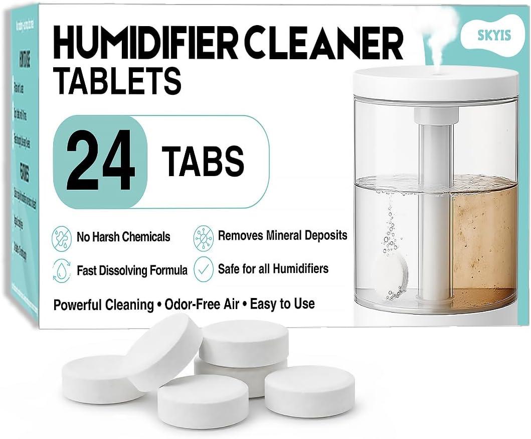 Humidifier Cleaning Tablets & Descaler 24 Pack, Removes Hard Water Scale, Mineral Deposits, White Dust, Demineralization Cleaner for Levoit, Vicks, Dyson, Dreo Humidifiers