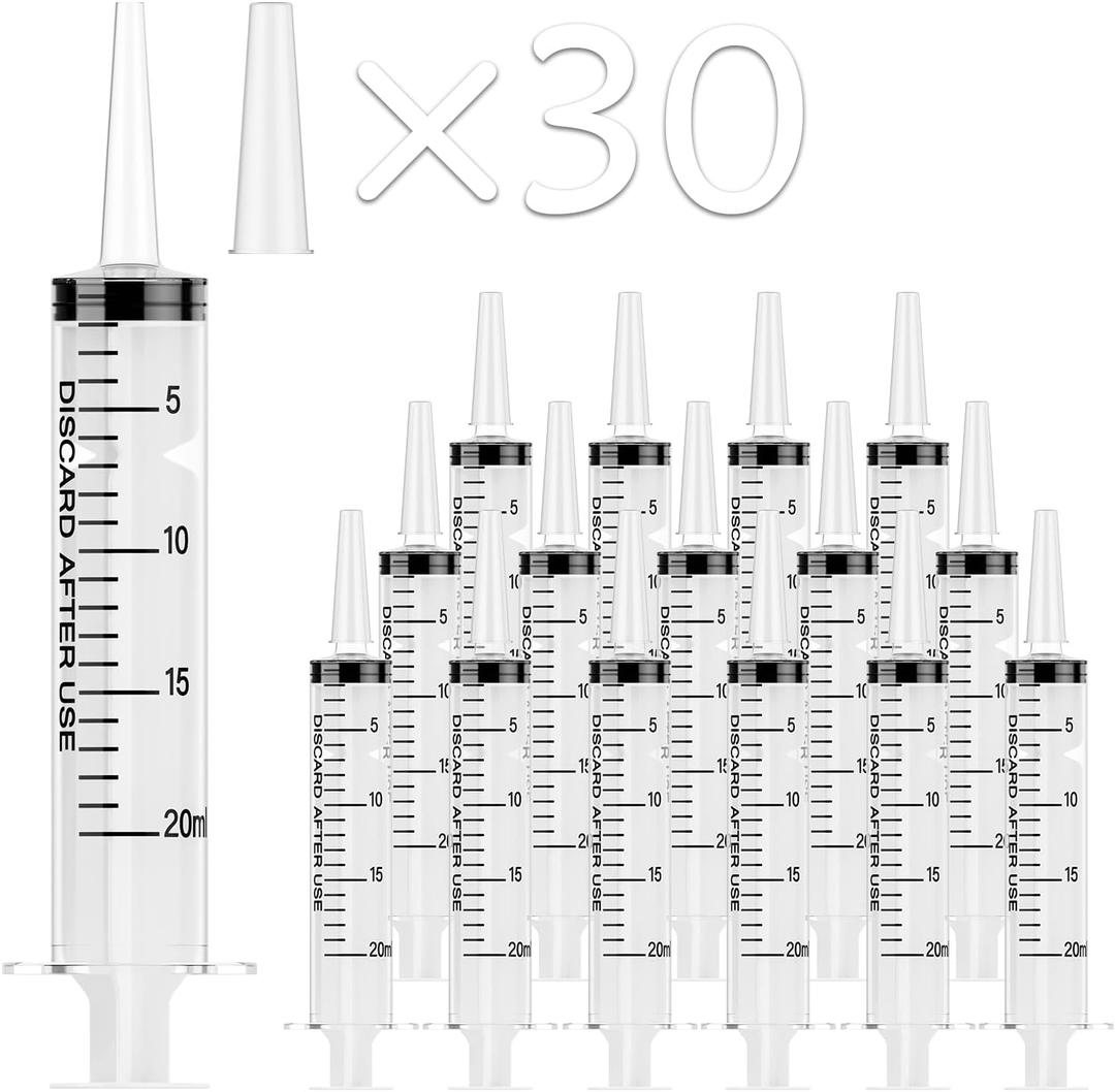JOLLY PARTY 30 Pack 20mL Syringes, Plastic Syringes with Catheter Tip and Cap, Individually Sealed Feeding Syringe For Dogs, Measuring Syringe For Liquid, Scientific Labs, Refilling, Dispensing