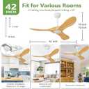 42 Inch Solid Wood Ceiling Fan No Light,Propeller Outdoor Ceiling Fans Without Lights with Wall Switch and Remote Control,Quiet DC Motor,3 Blades Ceiling Fan for Patios,Living Room,Bed Room