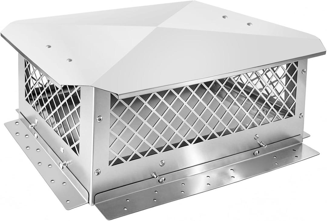 Stainless Steel Chimney Cap, Fireplace Chimney Flue Cover with Adjustable Metal Strips & Bolts Screws, Heavy Duty Chimney Top Cap for Fireplace & Stove Flue Protection (13" x 21")