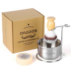 Anbbas Faux Badger Shaving Brush,Stainless Steel Shaving Razor and Brush Stand, Shaving Bowl and 100g Natural Soap Puck Refill,4in1 Wet Shave Kit for Men