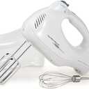 Hamilton Beach Power Deluxe 6-Speed Electric Hand Mixer with Snap-On Storage Case, QuickBurst, Beaters, Whisk, Powerful 250 Watt Motor, Bowl Rest, White (62695V)