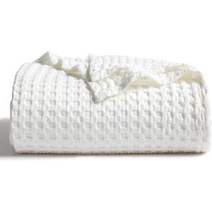 Bedsure Cooling Cotton Waffle Twin XL Blanket - Lightweight Breathable Blanket of Rayon Derived from Bamboo for Hot Sleepers, Luxury Throws for Bed, Couch and Sofa, Ivory, 66x90 Inches