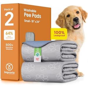 IMPROVIA® Reusable Puppy Pad – Waterproof, Extra-Absorbent, Washable Pee Pad for Dog Training, Whelping, & More – Protect Your Floors & Pet with Quick-Drying Potty Pad (Paws & Hearts, Small 18"x24") 4PC