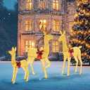DUMOS 3-Piece Large Lighted Christmas Deer Family Set with 360 Bright LED Warm Lights Standing Reindeer, Lawn Decor, Indoor Outdoor Front Yard Holiday Decoration, Stakes, Zip Ties, Gold (4ft)