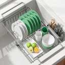 Kitsure Dish Drying Rack  Expandable in-Sink or Over-Sink Dish Rack for Kitchen Counter, Rust-Resistant Metal Dish Strainer with Cutlery Holder, 10.82"-17.12" L x 11.02" W x 3.93" H, Grey