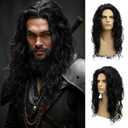Amazon.com : Sallcks Mens Long Curly Black Wig Middle Part Synthetic Cosplay Costume Halloween Wig for Male Guys : Beauty & Personal Care