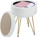 Storage Ottoman Round Footrest Stool, Vanity Chair Faux Teddy Fur with Storage, Dressing Table Seat, Modern Multifunctional Chairs,12.6" x12.6"x17.4",Cream White UASND51W