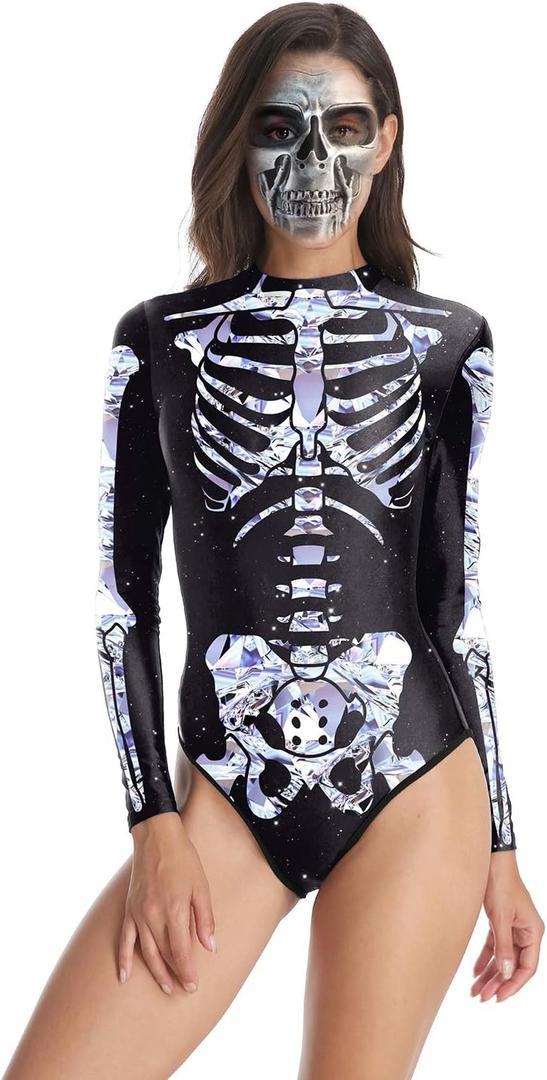 Womens Halloween 3D Skeleton Costume Cosplay Print Tights (Large-X-Large, Black)