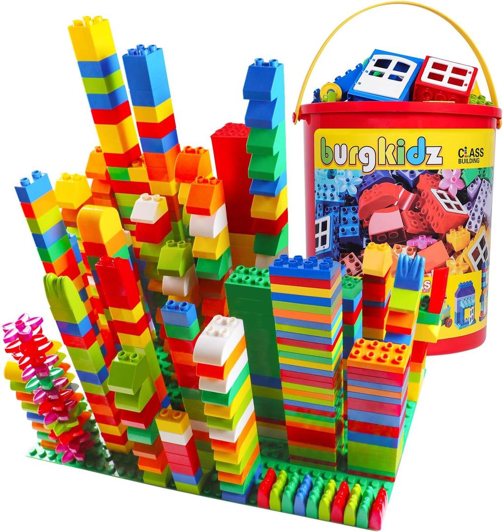 burgkidz 214-Piece Large Building Blocks for Toddlers with Storage Bucket  Big Bricks Compatible with Major Brands  STEM Educational Toys for Kids Ages 2-6, Boys & Girls (Classic Colors)