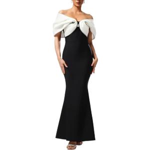 Off Shoulder Sleeveless Diamond Fish Tail Bandage Maxi Dress Bridal Banquet Haute Gown
(Black, S)