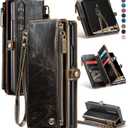 Defencase Wallet Case Compatible with Samsung Galaxy Z Fold 3 with RFID Blocking Card Holder & S Pen Holder Slot PU Leather Magnetic Snap Flip Zipper Strap Phone Case Fit for Galaxy Z Fold 3, Coffee