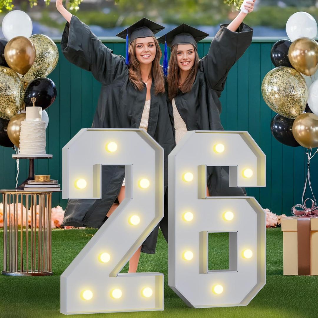 Marquee Numbers 2026 Graduation Decorations: Large Light Up Number Sign 26 3ft GRAD Decor New Years Eve Party Supplies Senior Decor Class of 2026 Balloon Birthday Backdrop High School College