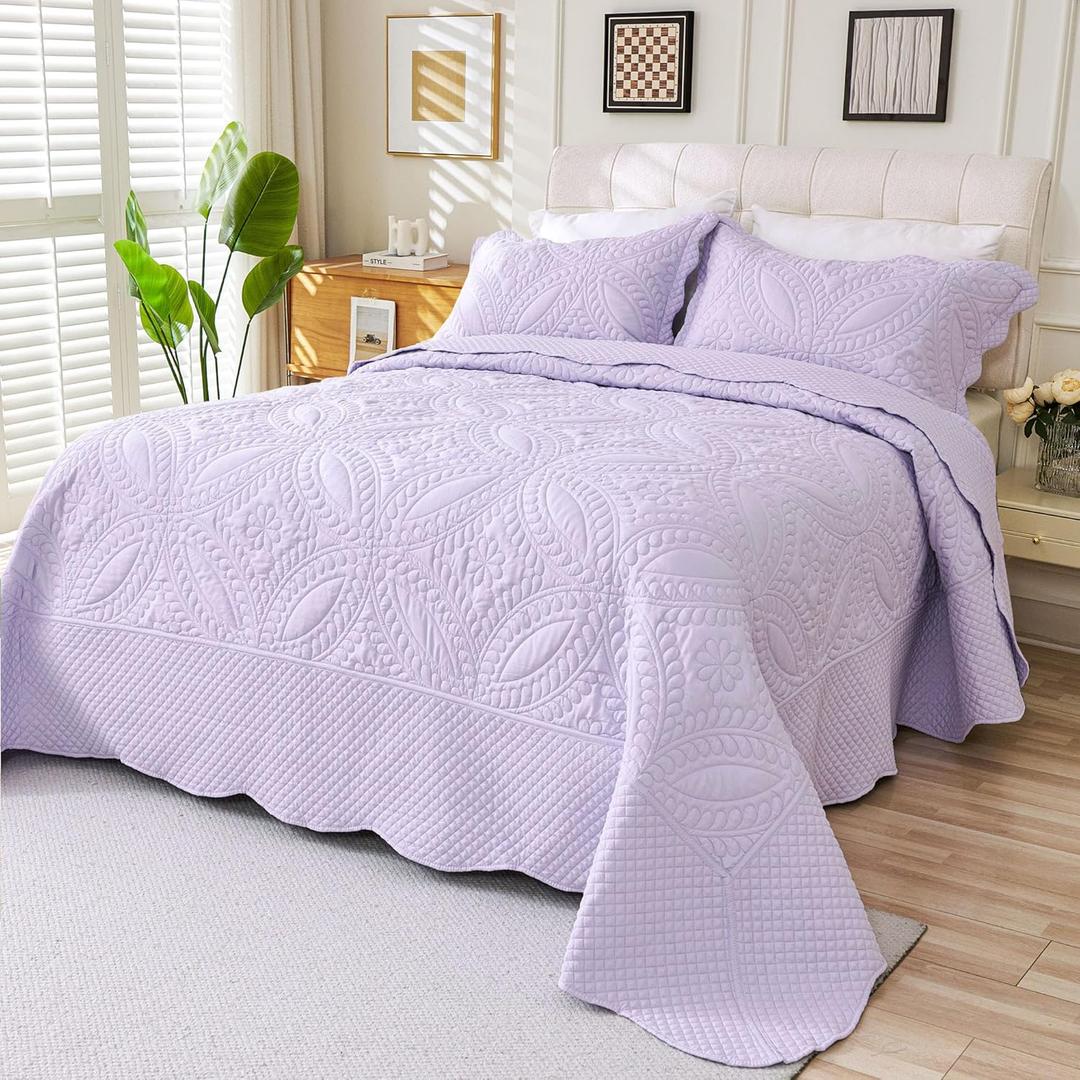 Cmfshape Oversized King Quilt Set Bedspread 128x120-Lavender California King Quilts 3 PCS-Lightweight Quilted Bedding Extra Large-Paisley Pattern Coverlet for All Season Bohemian