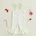 ZAXARRA Toddler Baby Girl Christmas Outfit Spaghetti Strap Bell Bottoms Romper Overalls Jumpsuit Santa Baby Bow Clothes (White)
