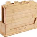 Fiery Chef 12.6"L x 9"W Bamboo Cutting Board Set of 4 - Wood Cutting Board Set with Holder, Chopping Boards Set with Food Icons, Juice Groove - Ideal for Meat, Fish, Bread, Vegetable, Fruit Chopping