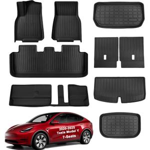 SUPER LINER Floor Mats for Tesla Model Y 7 Seater 2020-2025 Custom Fit All Weather TPE Cargo Liner Cargo Trunk AccessoriesNot Fit 5Seat