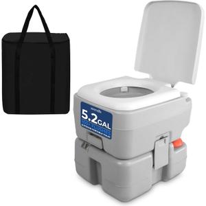 SereneLife 5.2 Gal Portable Camping Toilet For Adults, 100+ Flushes, Porta Potty Camp Toilet with Detachable Waste Tank, Level Indicator, Carry Bag, Suitable for Camping, Hiking, and Boating