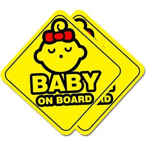 9 x 2-Pack Baby On Board Sign Stickers - Cute & Essential Baby Gift - Bright Yellow, Safety Signs for Car, Truck, Van, Bumper - 5"x5" (Quiet baby-G)