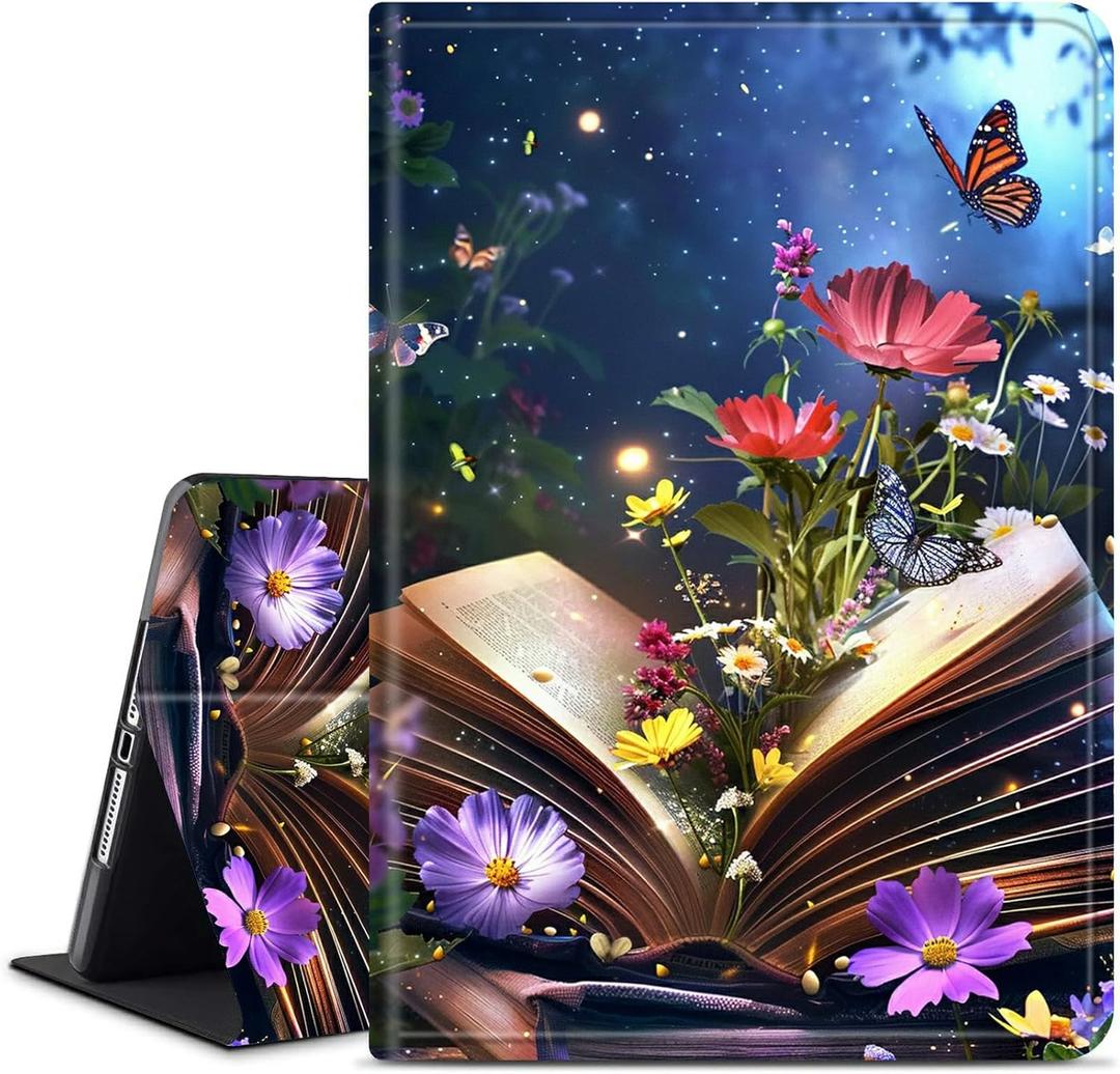 Case for Amazon Kindle Fire HD 10 & 10 Plus (11th/13th Gen 2021/2023 Release) 10.1" Tablet, PU Leather Multiple Viewing Angles & Kickstand Back Case Drop Protection Smart Cover, Book Flower