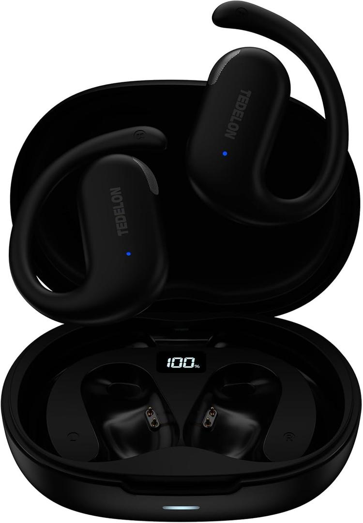 Open Ear Headphones Bluetooth 5.4: 16.2mm Drivers, 50H Playtime Wireless Earbuds, IPX6 Waterproof, LED Display, Comfort Fit for Running, Cycling, Workouts (Graphite)