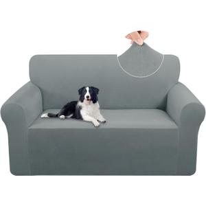 U-NICE HOME Velvet Loveseat Sofa Covers Stretch Couch Cover Furniture Protector Sofa Slipcover for Dogs (Medium, Light Grey)