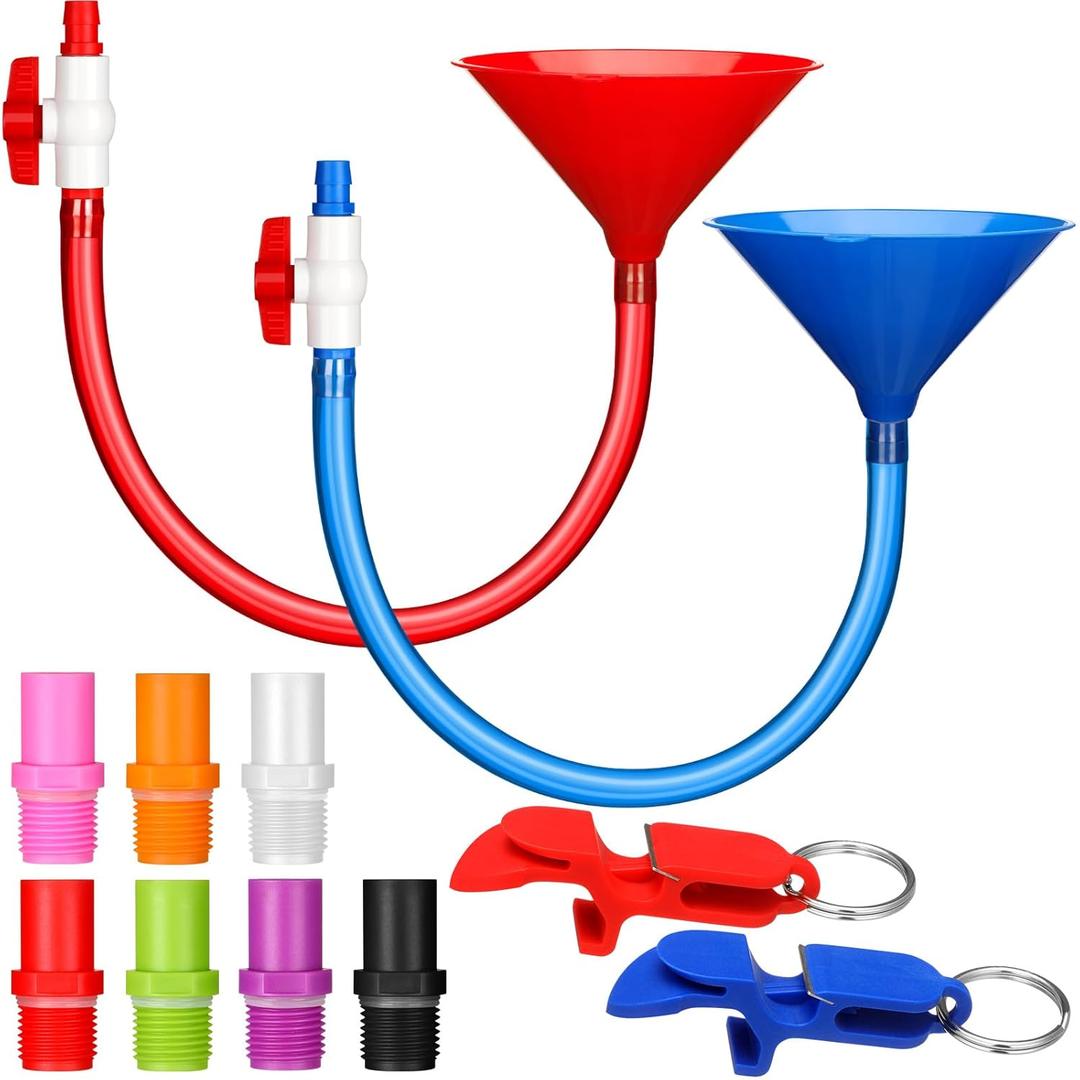 2 Set Beer Bong Tube and Funnel with Valve Drinking Funnel with 8 Interchangeable Mouthpieces 2 Shotgun Keychain Tool for Bachelor Party Christmas, College Party, Drinking Games