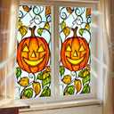 2 x Halloween Jack o Lantern Pumpkin Window Film 18 x 39 Inch Stained Glass Window Cling Decorative Privacy Film Vine Leaves Lamp for Glass Windows Fall Seasonal Decor