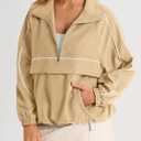 Fisoew Quarter Zip Pullover Women UPF 50+ Lightweight Windbreaker Jacket Running Hiking Outdoor Pullover with Pocket, Large, Khaki