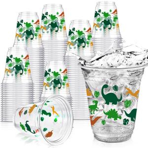Yuxung 50 Pcs 12 oz Dinosaur Birthday Decorations Dinosaur Cups Plastic Dino Tumbler for Kids Birthday Party Supplies Decorations, Green