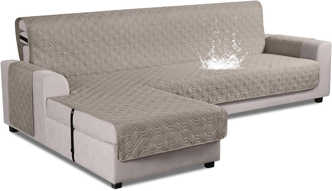 VANSOFY Upgraded Sectional Couch Covers 100% Waterproof L Shaped Sofa Slipcover Reversible Chaise Lounge Cover for Sectional Sofa Furniture Protector Cover for Pets Dog Cat(Large, Khaki)