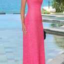 PRETTYGARDEN Womens Summer Dresses Spaghetti Strap Floral Maxi Dress Sleeveless Long Bodycon Dresses Wedding Guest Dress (Pink, S)